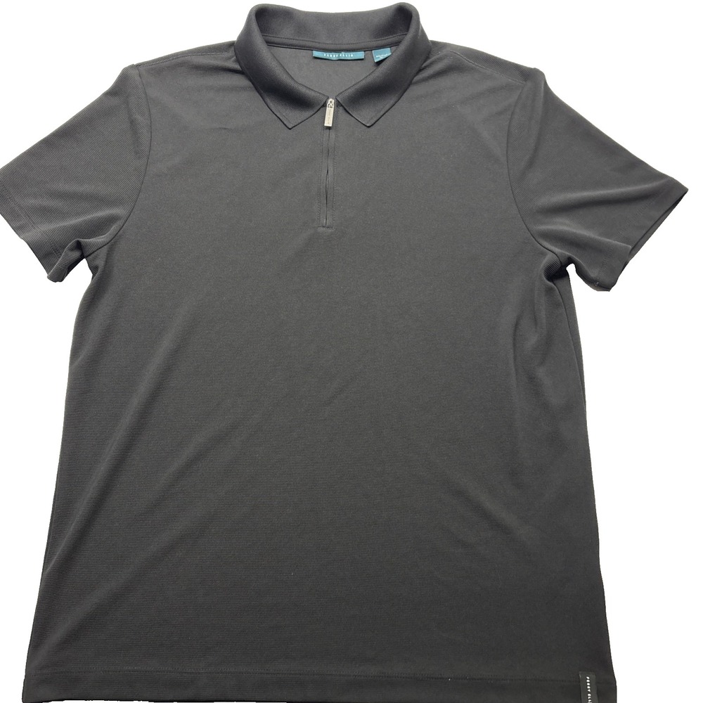 Perry Ellis Black Quarter Zip Ribbed Polo Size M